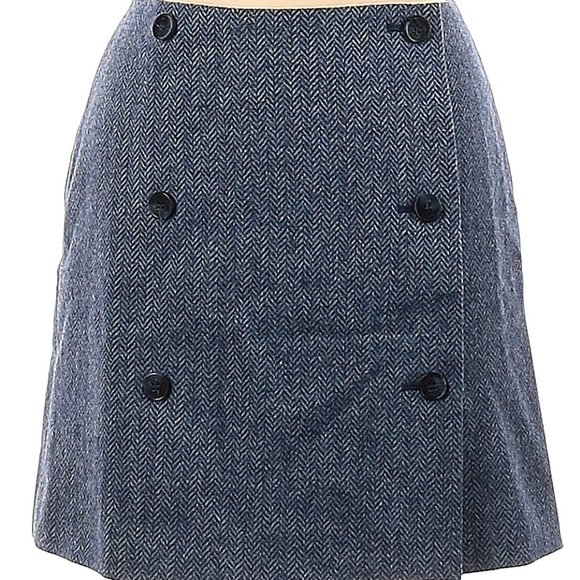 Cath Kidston British Tweed lined skirt button front wool woven England navy 8 UK - Picture 1 of 2